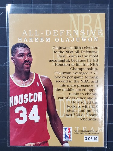 Equipo defensivo Fleer #3 Hakeem Olajuwon 1994-95 - Imagen 2 de 2