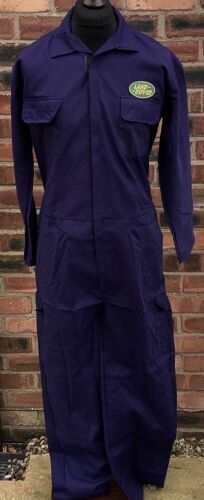 Retro Land Rover Badged Zip Front Navy Boiler Suit Polycotton Size XL 46-48" - Picture 1 of 6