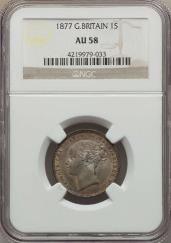 G.B./ENGLAND VICTORIA 1877 SHILLING ALMOST UNCIRCULATED COIN, NGC CERTIFIED AU58