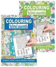 COLOURING WORD SEARCH BOOK - ADULT'S ACTIVITY floral/animals - TWICE THE FUN!!