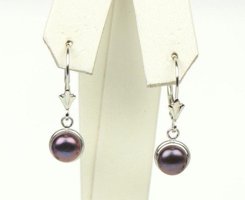 14k Yellow Gold Black Natural Pearl Dangle Earrings - Picture 8 of 20