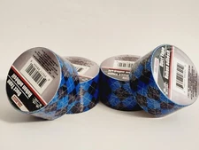 Set Of 4 Blue & Black Argyle Preppy Diamond Pattern Tool Bench Duck Tape 15 Ft