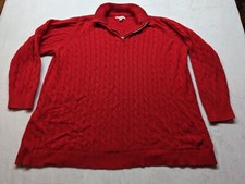 Woman Within Women's Plus Size 1X 22/24 Cotton Cable Knit Cardigan Sweater Red