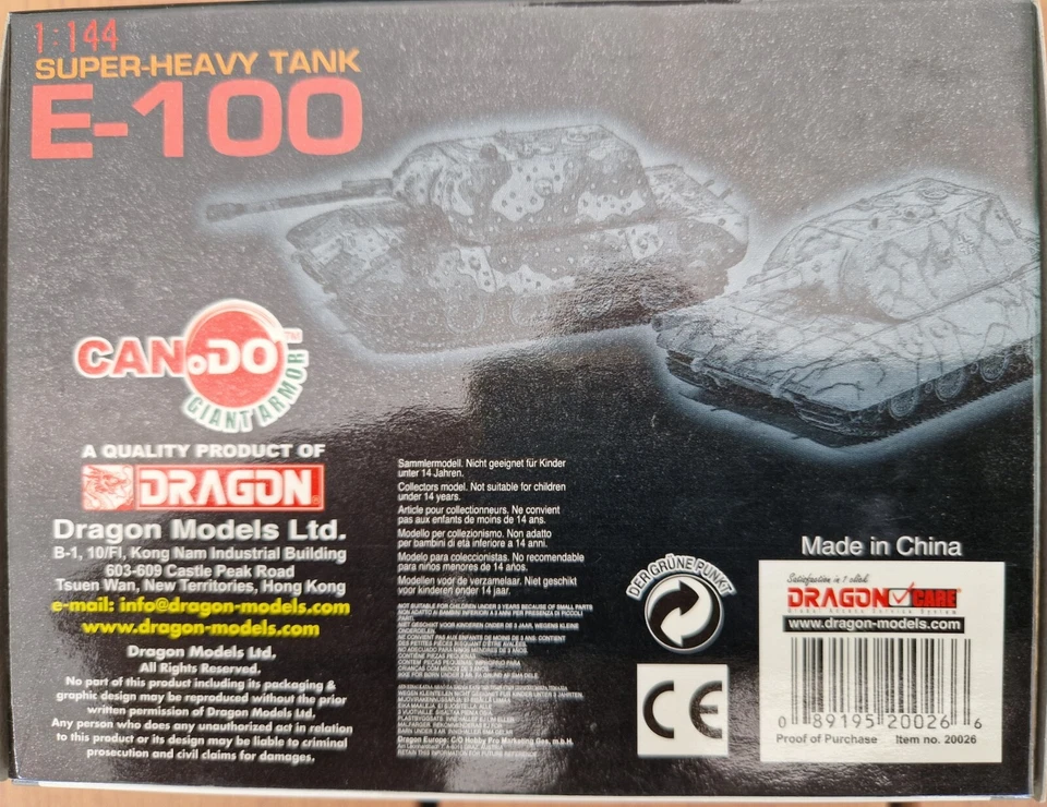MAQUETTE CANoDO DRAGON LOT TANK E-100 BERLIN (1945) WW2 WARGAME  1/144  - Photo 2/3