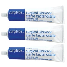 3 Pack SURGILUBE Lubricating Jelly Lube Sterile Tube Screw Top Tube 4.25oz Each