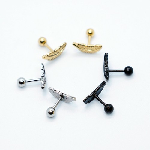 Surgical Stainless Steel Feather Barbell Stud Earrings Tragus Cartilage Ring - Picture 4 of 23