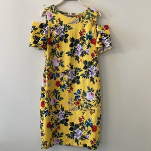 yellow floral cold shoulder dress