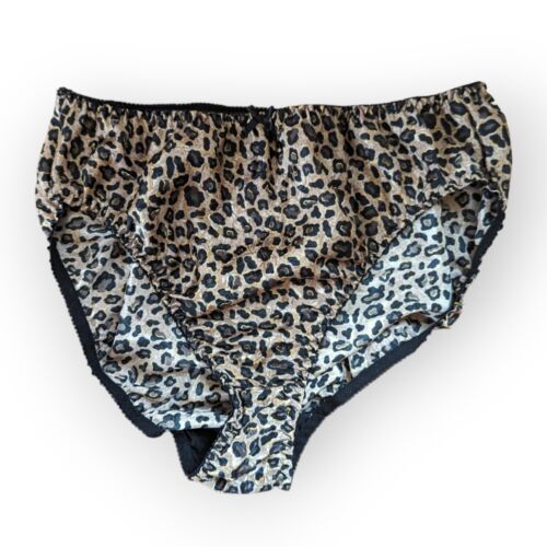 Vintage 90s Leopard Satin Bikini Panties Size 9  - Picture 1 of 11