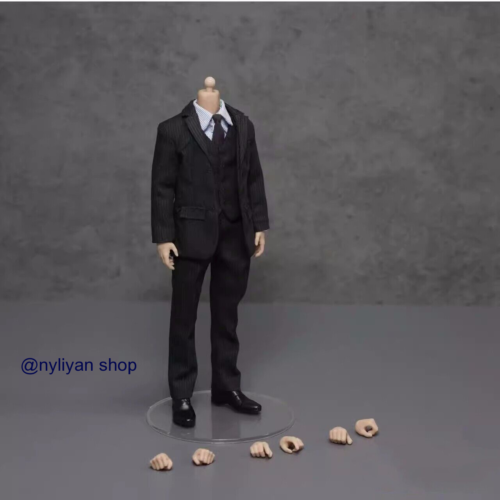 1/12 Male Men's Black Striped Suit Clothes For 6" Action Figure Model Body Toy - Afbeelding 1 van 4