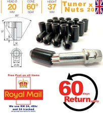 Car wheel tuner nuts Toyota aftermarket alloy M12 x 1.5 Black + Key x 20