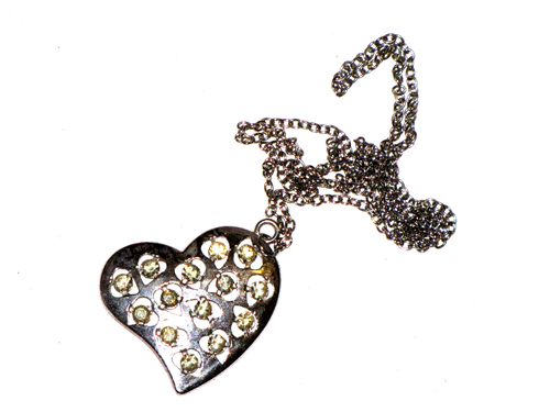 Womens Heart Pendant Necklace Silver Tone Yellow Faux Gem 13.5" Inches - Picture 3 of 24