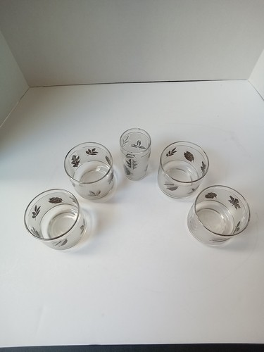 VTG Libbey Silver Leaf Old Fashion High Ball Glasses, Juice Glass - Lot of 5 - Picture 2 of 4
