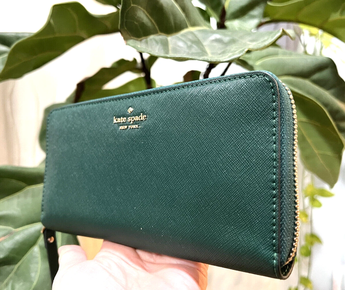 New Kate Spade Laurel Way Neda Large Wallet Saffiano Leather Deep Jade