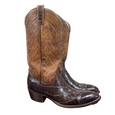 Vintage Dan Post Alligator Bias Cut Western Cowboy 6933 Boots Men's 8D 