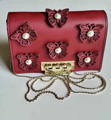 New! ZAC Zac Posen Earthette Pearl Butterfly Bellini Leather Red