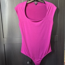 Express Bodysuit Body Contour Women's Medium Pink High Compression Square Neck