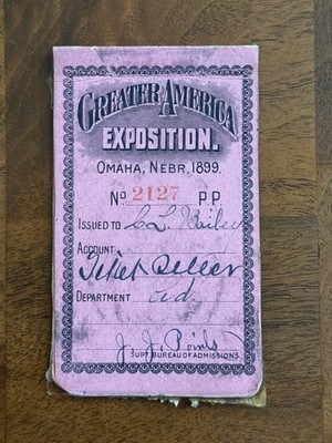 Greater America Exposition Photo Admission Pass Ticket 1899 Omaha, NE