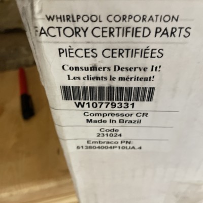 W10779331 Whirlpool Compressor New in Open Box Missing Inverter