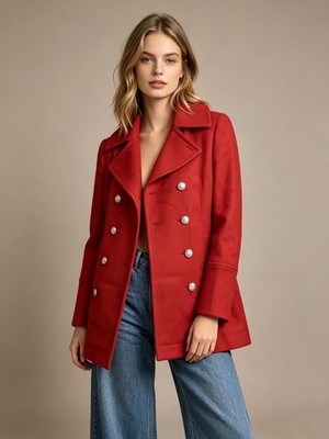 MCQ ALEXANDER MCQUEEN Wool Cashmere Blend Pea coat Size IT 38 Red