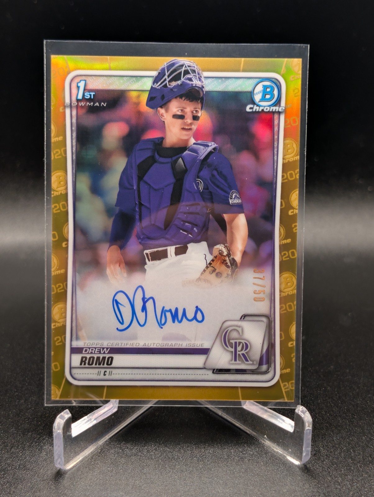 2020 Bowman Draft Drew Romo Chrome Auto Gold Refractor #/50 Rockies