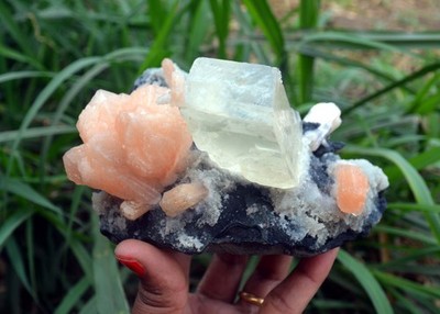stilbite w/ calcite & chalcedony matrix (Modified Item) minerals specimen f-2