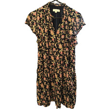 LOFT Multicolor Floral Lined Keyhole Tie Neck Cap Sleeve Shift Dress XS