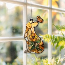 Golden Retriever Acrylic Suncatcher, Golden Retriever Sunflower Window Hanging