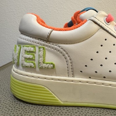 Chanel Womens White Neon Multi Leather Lace Up CC Logo Sneakers sz