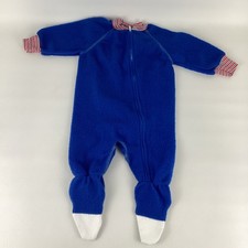 Vintage Curity Toddler Footed Pajamas 1T 12 mos Small Blue Plush Fleece Footie