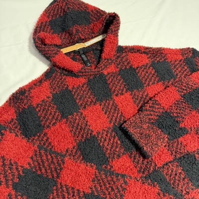 SKIMS Cozy Knit Hoodie Brick Buffalo Check Red Black Plaid Size S/M NEW