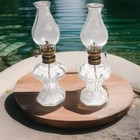 Glass Oil Lamp 7" Tall Small Lantern Vintage VTG With Wick Set Of 2 — photo 1