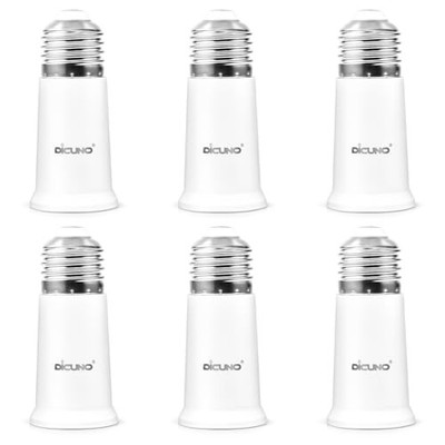 DiCUNO E26 Socket Extender, Standard Medium 6 Count (Pack of 1), White 