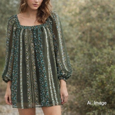 Anthropologie Sona Paisley Tunic / Mini Dress Women L Boho Sheer Prairie Hippie