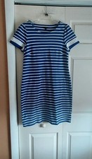 Talbots Petite Blue Stripe Short Sleeve Dress T Shirt Lace Trim Nautical Medium