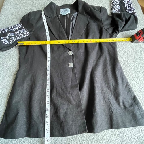 VTG Jonathan Logan Blazer Jacket Womens 16 Black Embroidered Linen Blend * Flaw - Picture 10 of 12