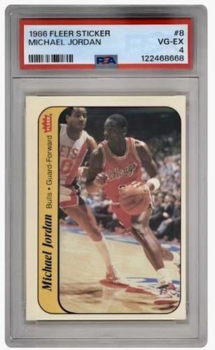 1986-87 Fleer Sticker RC Michael Jordan Rookie Card Chicago Bulls #8 PSA 4