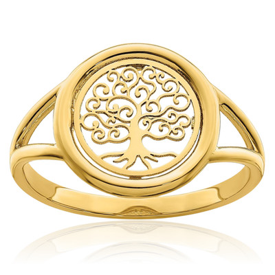 14K Solid Yellow Gold Filigree Tree of Life Flower Statement Fashion Ring 1.7mm