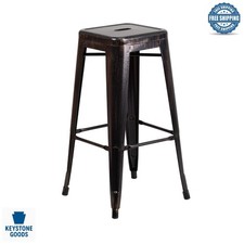 Commercial Grade 30-Inch Indoor/Outdoor Metal Barstool - Black-Antique Gold