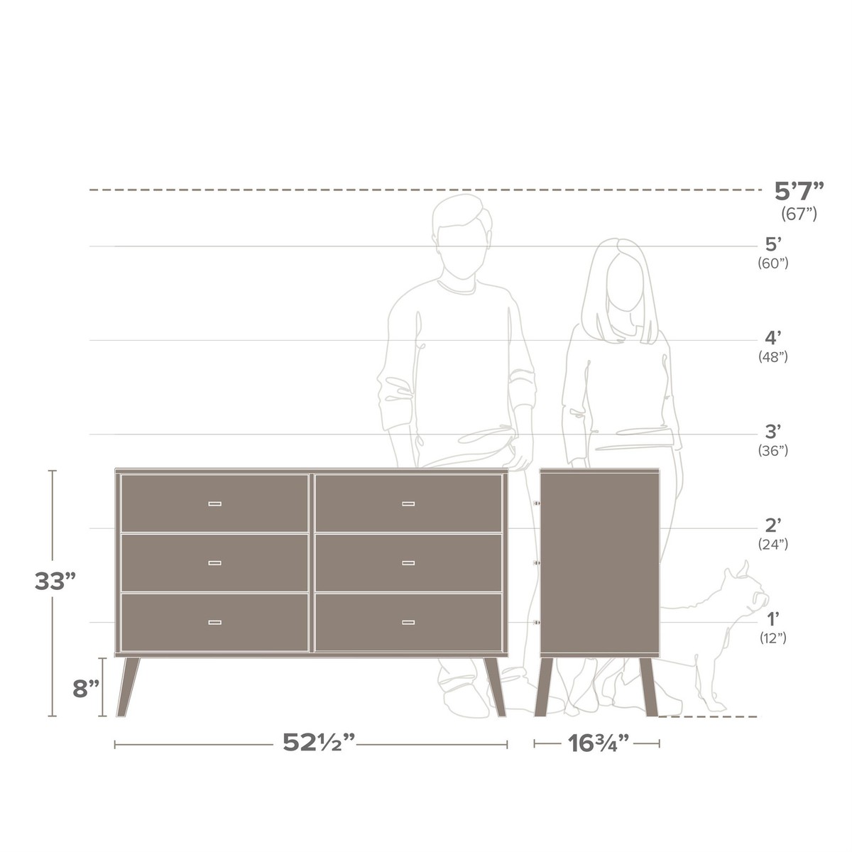 prepac milo mid century modern 6 drawer double dresser Prepac Milo Mid Century Modern 6 Drawer Double Dresser in Drifted Gray