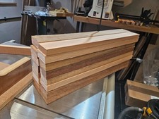 Mixed Hardwood Offcuts, 8kg box. OAK SAPELE MAPLE TULIP RED GRANDIS IROKO Etc.
