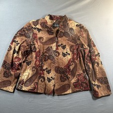 Requirements Paisley Zip Front Lined Short Jacket Beige Brown Burgundy Size M