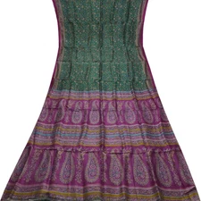 Namaste Vintage Green Sarees 100% Pure Silk Floral Printed Sari 5YD Craft Fabric