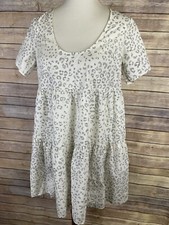 A New Day XS Tiered Dress White Blavk Polka Dot Boho Pockets Short Sleeve Scoop 