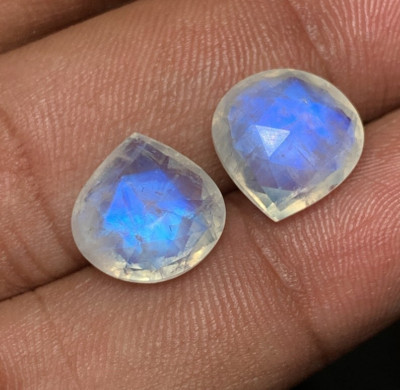 5A Quality Rainbow Moonstone Blue Fire Briolette Heart Shape Rose Cut Size 11.50