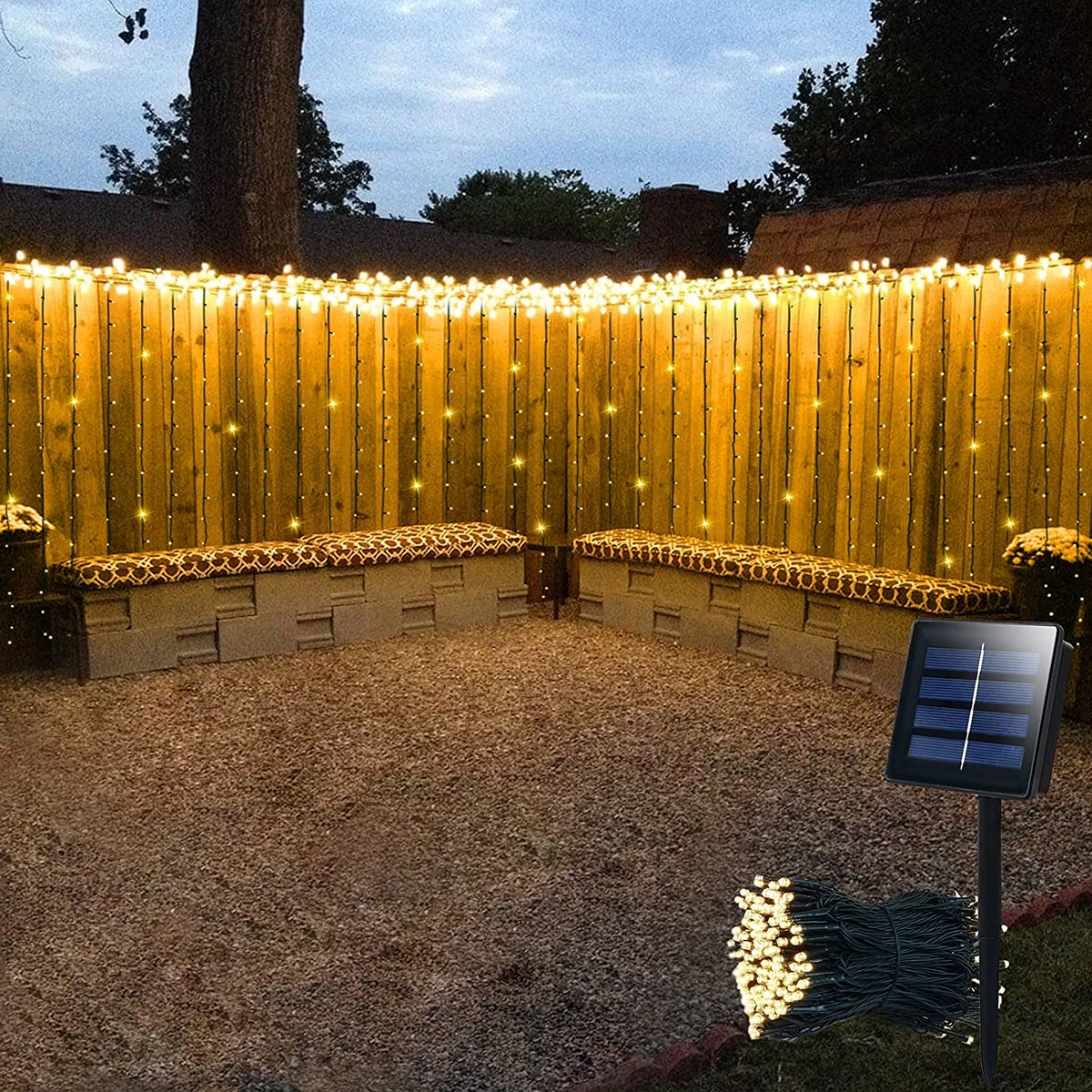 Solar Curtain Lights Outdoor 13Ft L X 3.3Ft H 8 Mode 200 Led