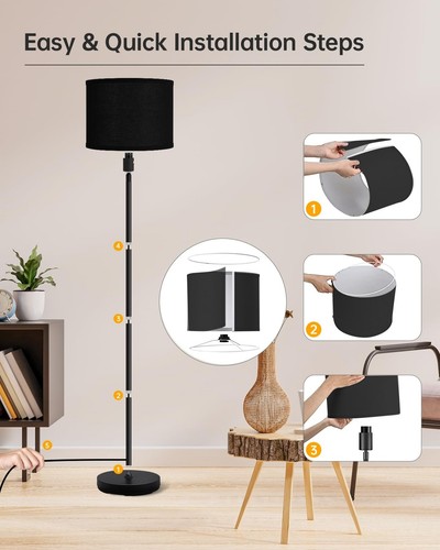 Floor Lamp Black, Standing Lamp, 58" Tall Lamps for Living Room, Simple Pole ... - Picture 2 of 9