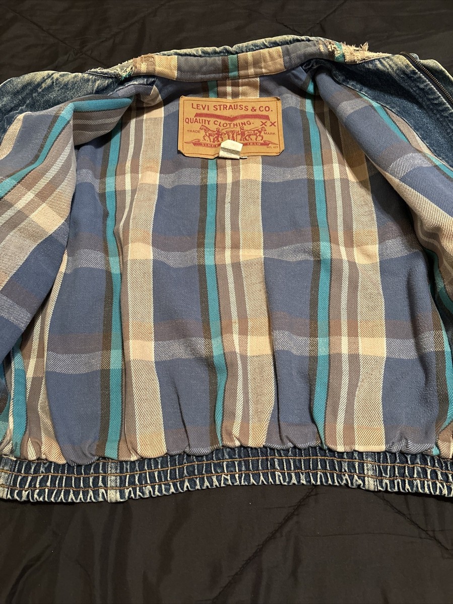 Vintage Late 90s USA Levis Blue Denim Bomber Jacket Size Large