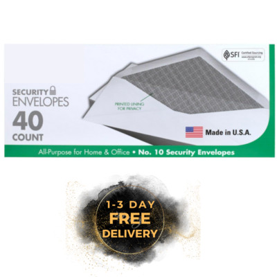 40Pcs Security Letter White Business Envelopes Security Printed Lining, Gummed