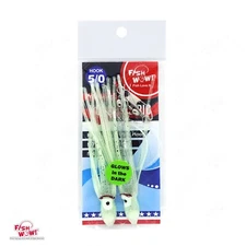 Fish WOW! Fishing Hoochies Squid skirt Octopus rig 5/0 Hook 4-3/4" Glow in dark