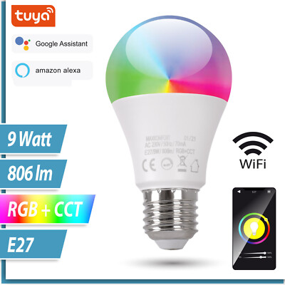 Smart Home LED E27 RGB CCT Lampe 9W WLAN Dimmbar für Alexa Google App Steuerung